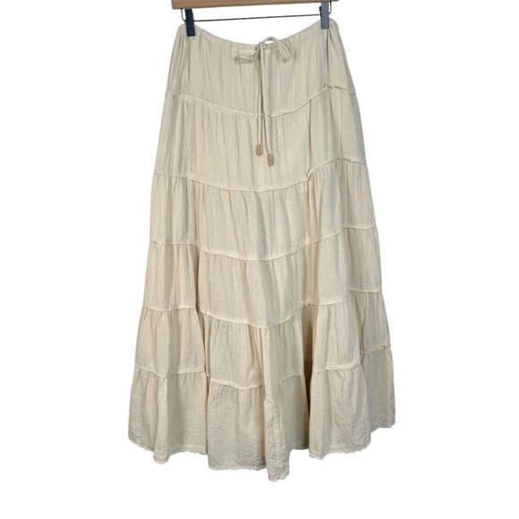 Free People Simply Smitten Maxi Skirt Tiered Tie Waist Natural Cream XL - Picture 9 of 16